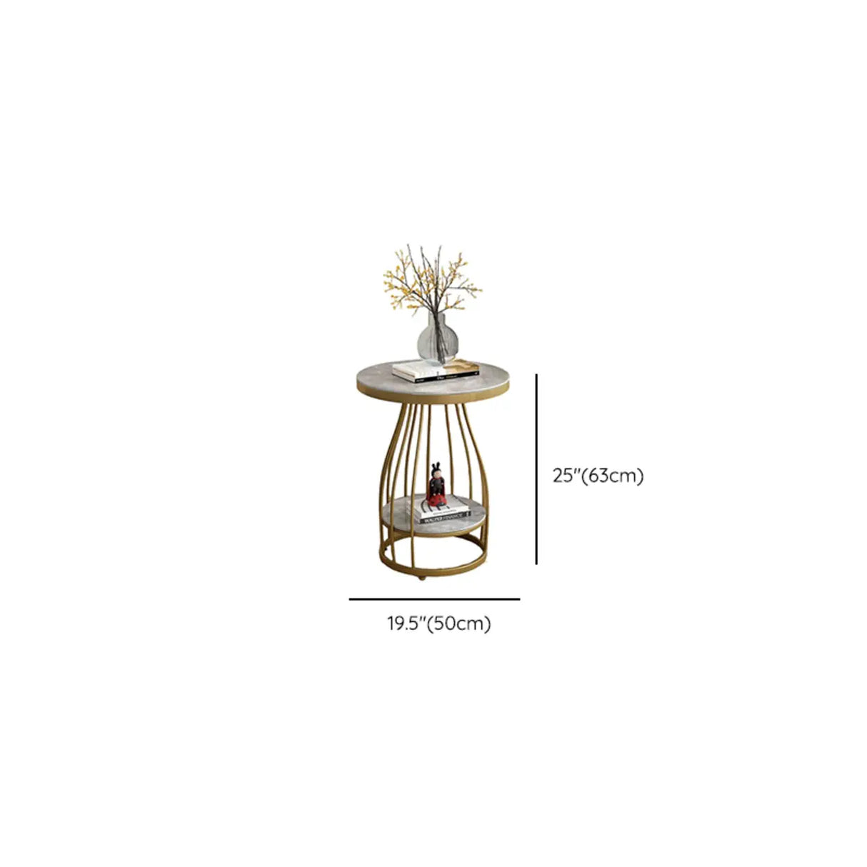 Modern Round Marble-Top Metal Frame Side Table with Shelf Image - 13