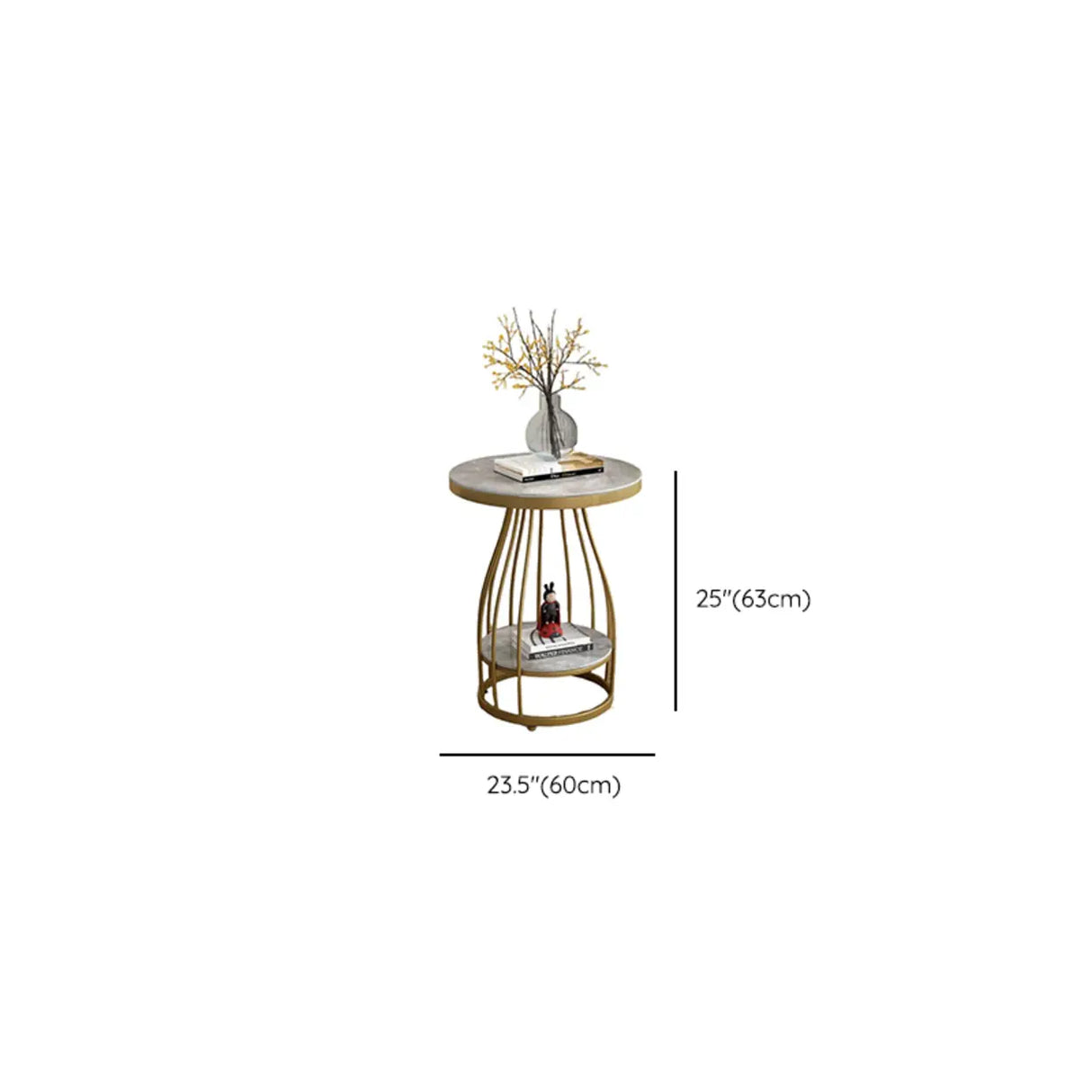 Modern Round Marble-Top Metal Frame Side Table with Shelf Image - 14