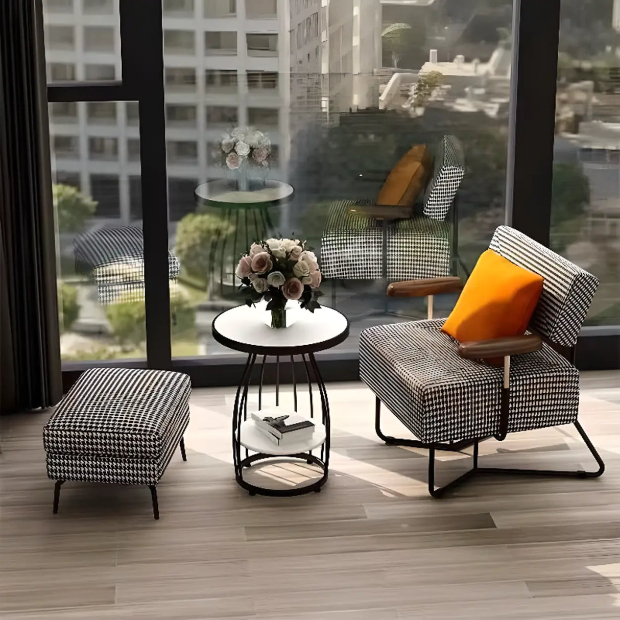 Modern Round Marble-Top Metal Frame Side Table with Shelf Image - 2