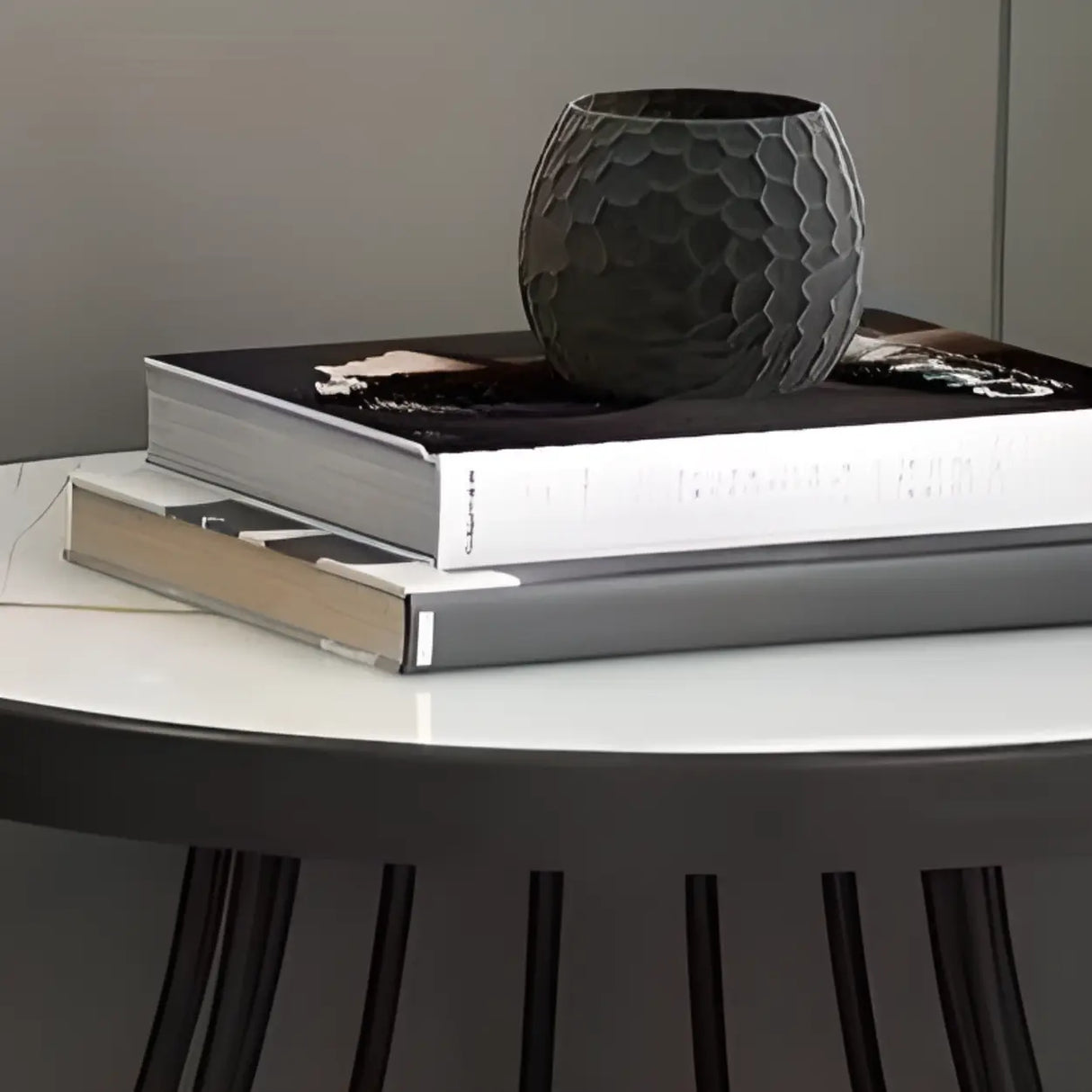 Modern Round Marble-Top Metal Frame Side Table with Shelf Image - 8