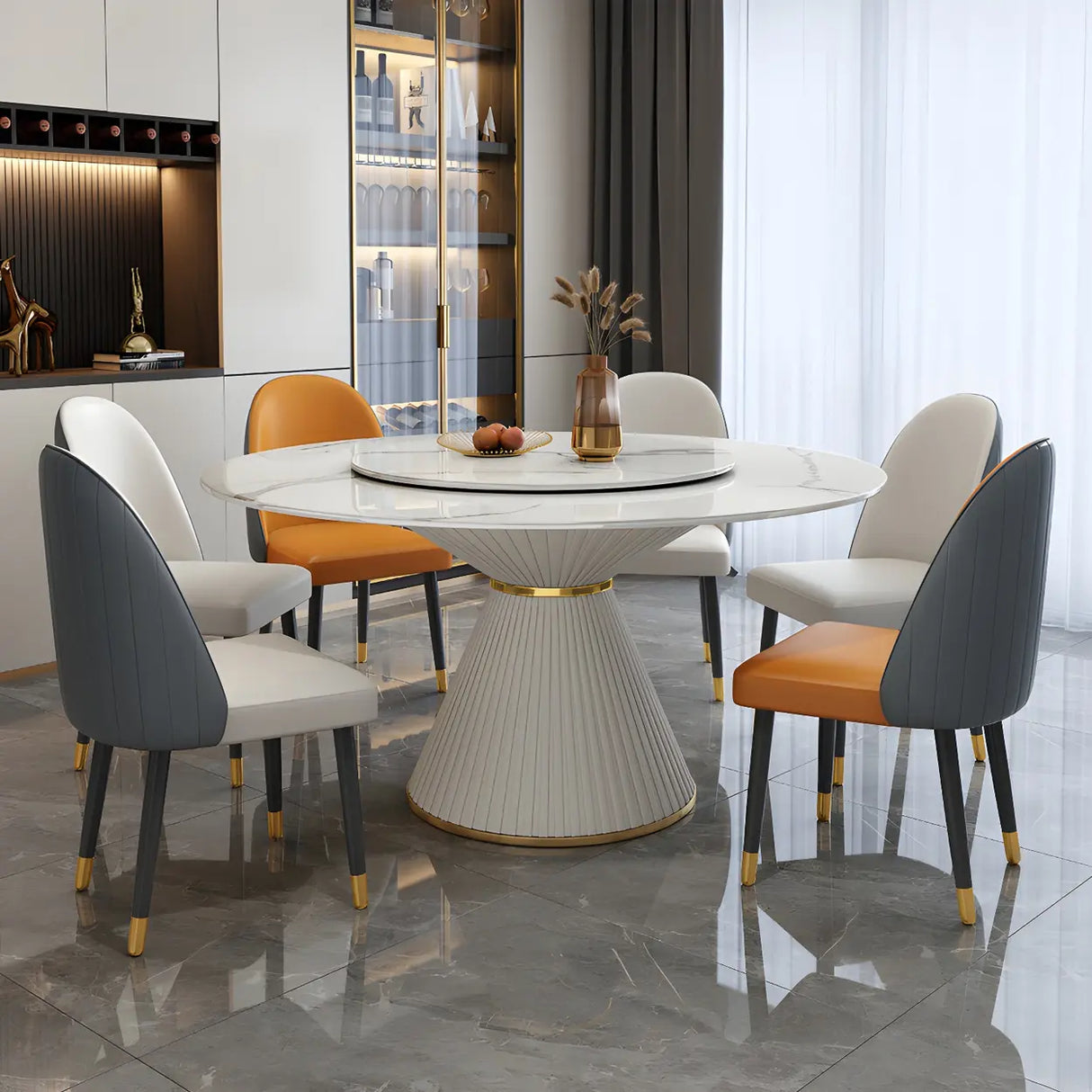 Modern Round Marble White Lazy Susan Dining Table Image - 1