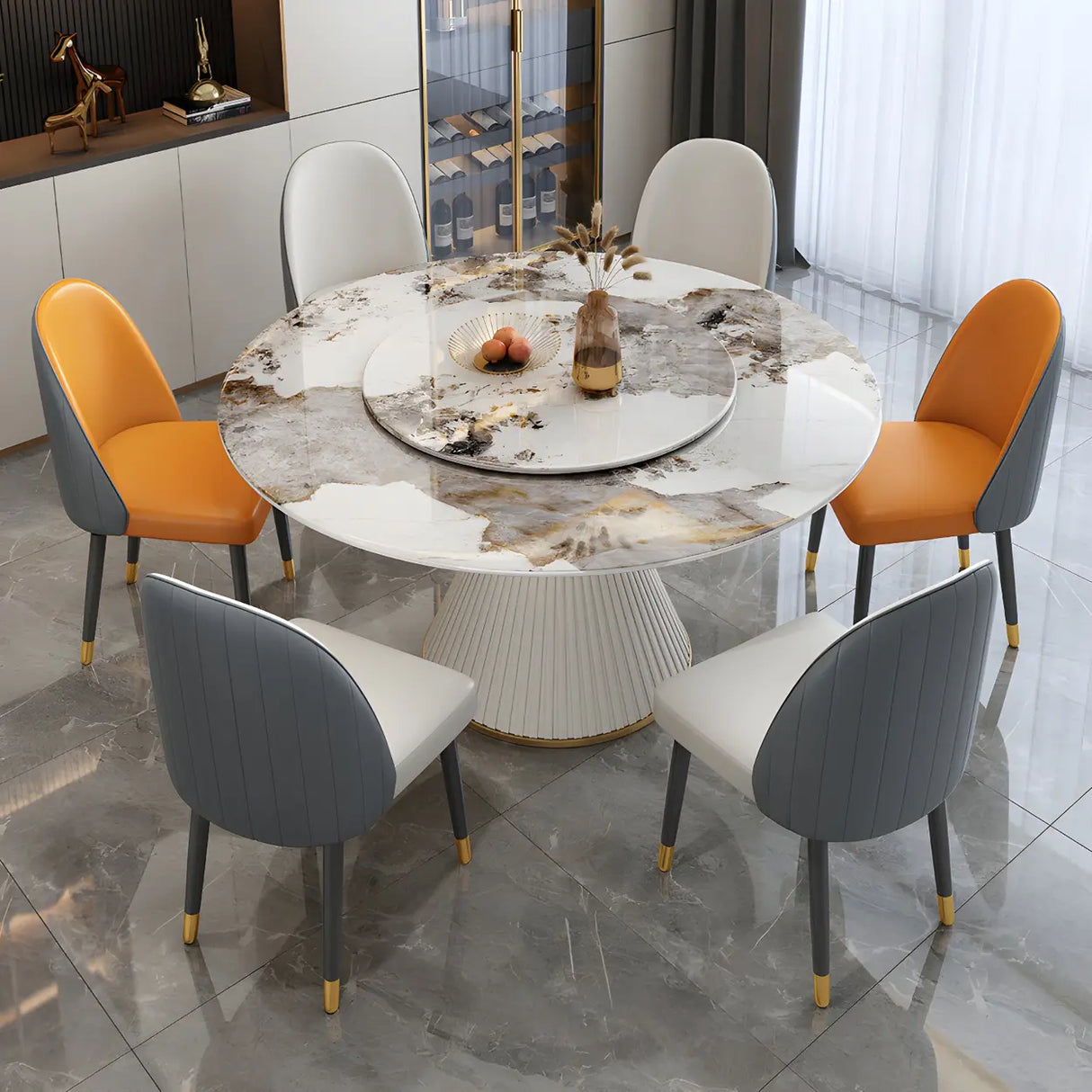 Modern Round Marble White Lazy Susan Dining Table Image - 3