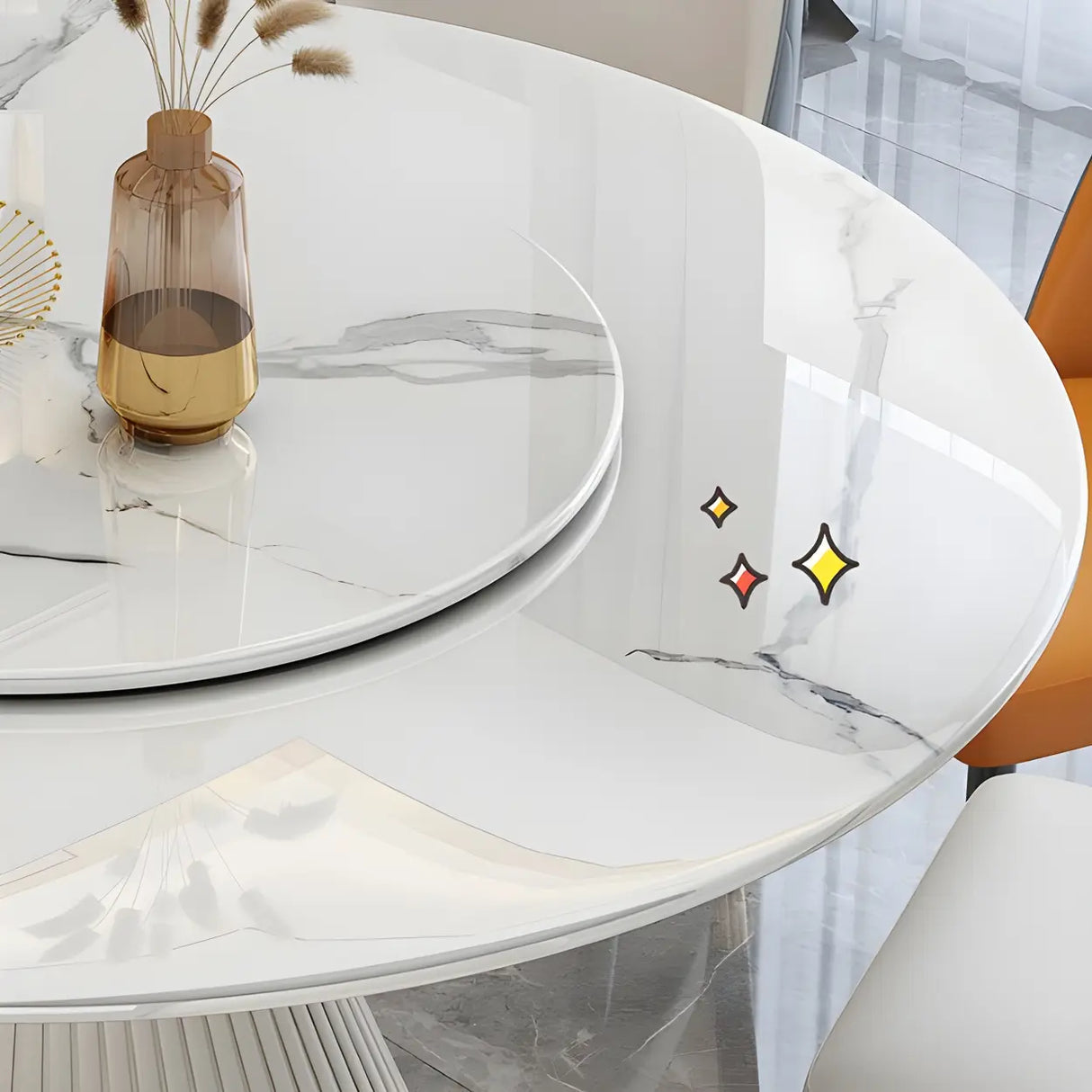 Modern Round Marble White Lazy Susan Dining Table Image - 6