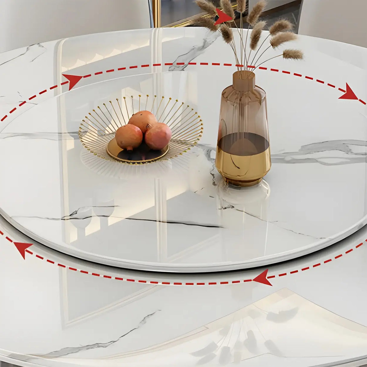 Modern Round Marble White Lazy Susan Dining Table Image - 7