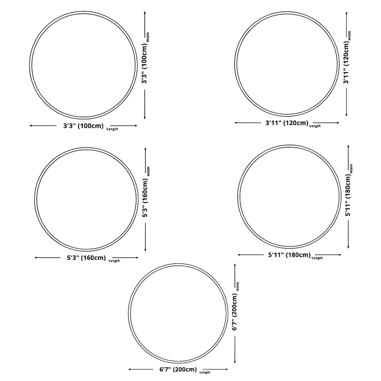 Modern Round Polyester Black Geometric Anti-Slip Rug