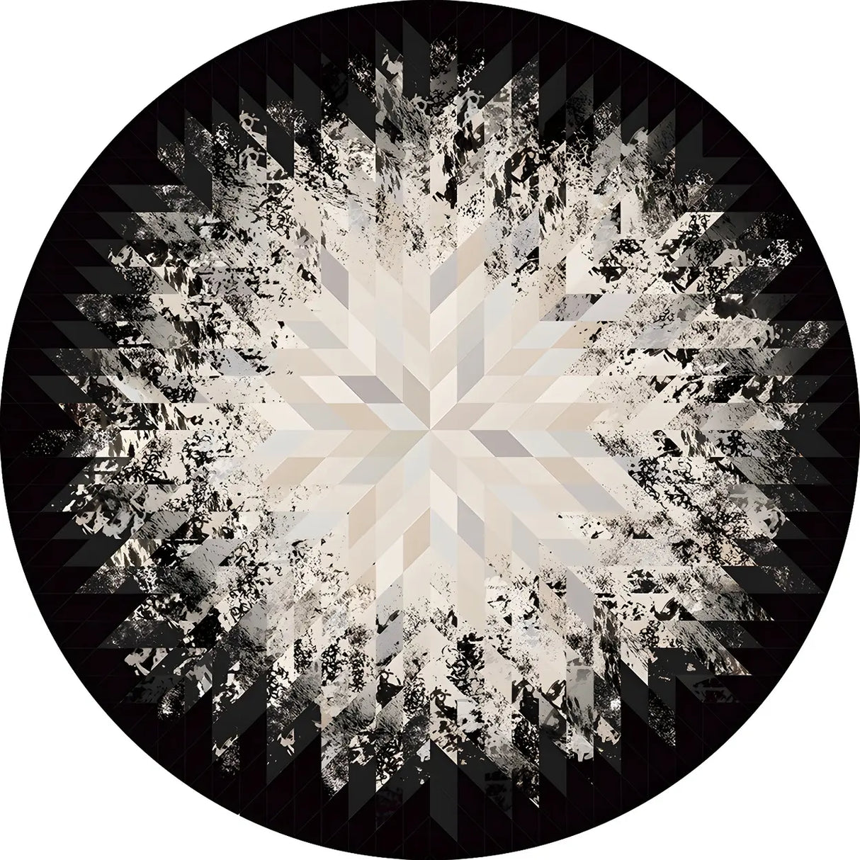 Modern Round Polyester Black Geometric Anti-Slip Rug Image - 2