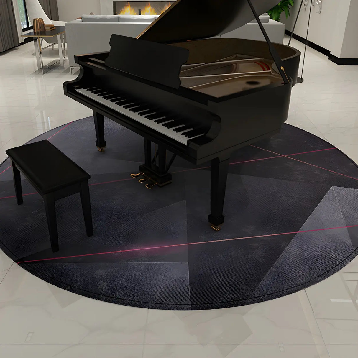 Modern Round Polyester Black Geometric Anti-Slip Rug Image - 6