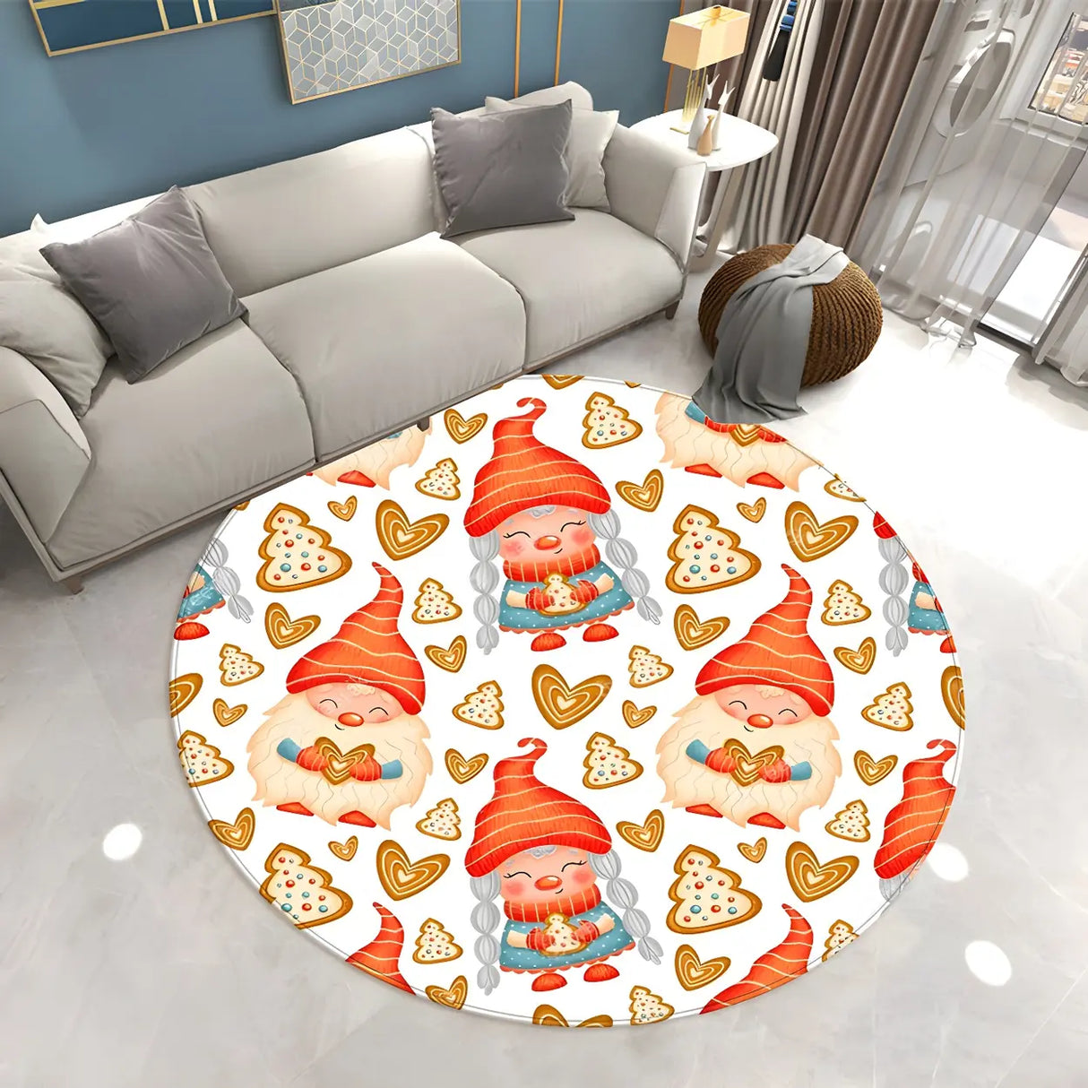 Modern Round Polyester Christmas Pattern Red Area Rug Image - 6