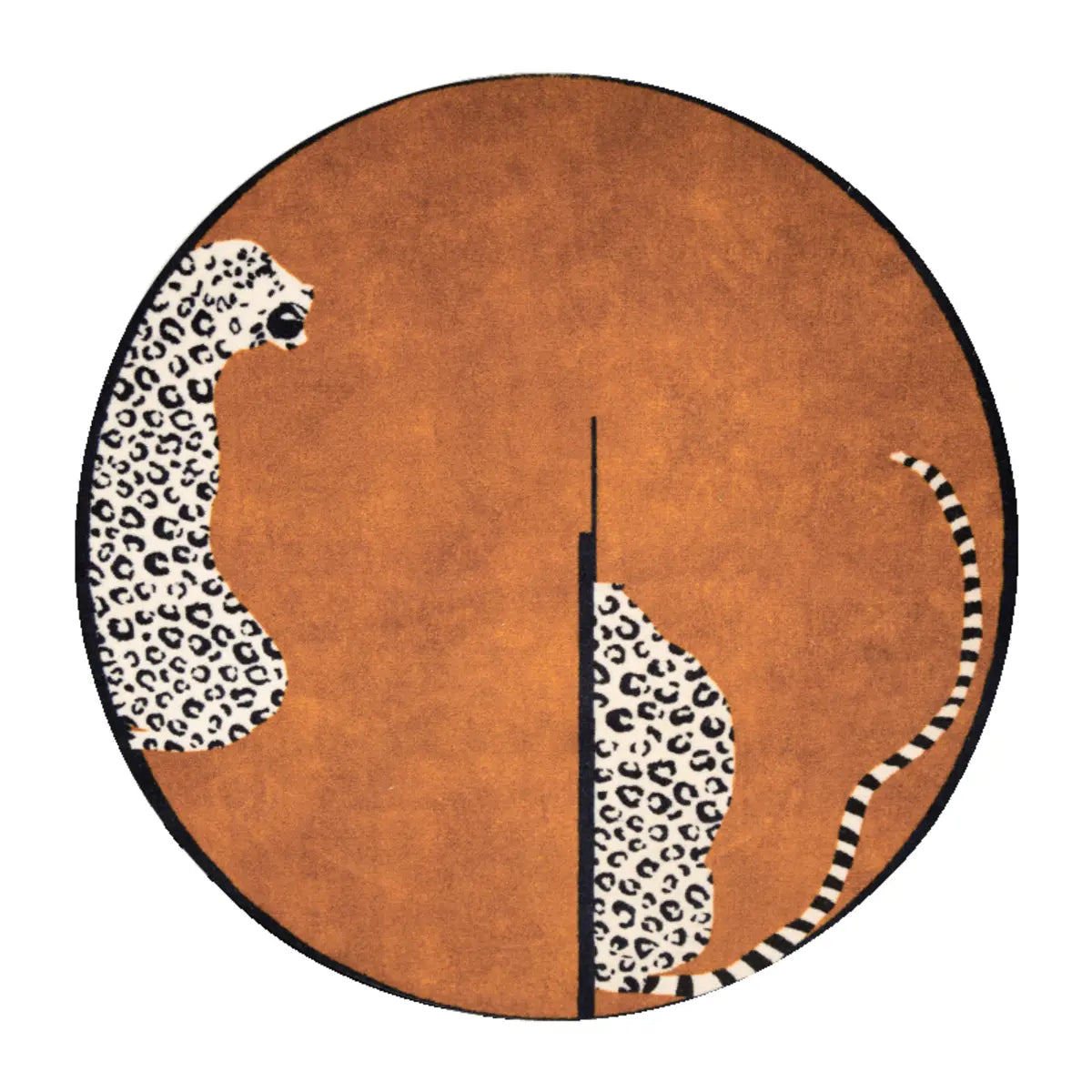Modern Round Polyester Wildlife Orange Area Rug Image - 3