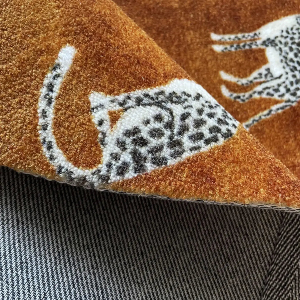 Modern Round Polyester Wildlife Orange Area Rug Image - 6