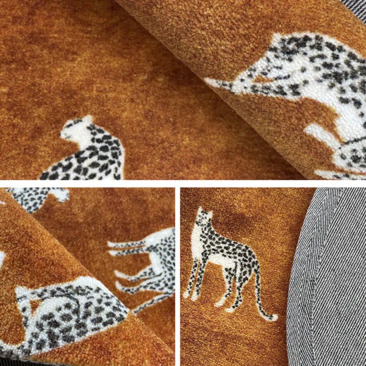 Modern Round Polyester Wildlife Orange Area Rug Image - 8