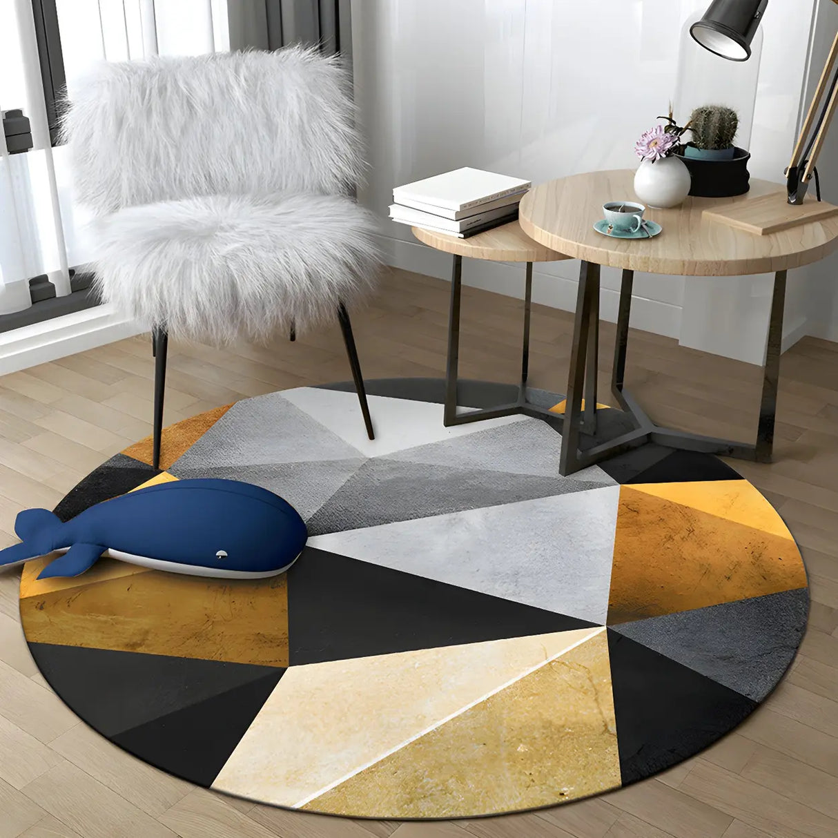 Modern Round Polyester Yellow Anti-Slip Carpet Rug Image - 1