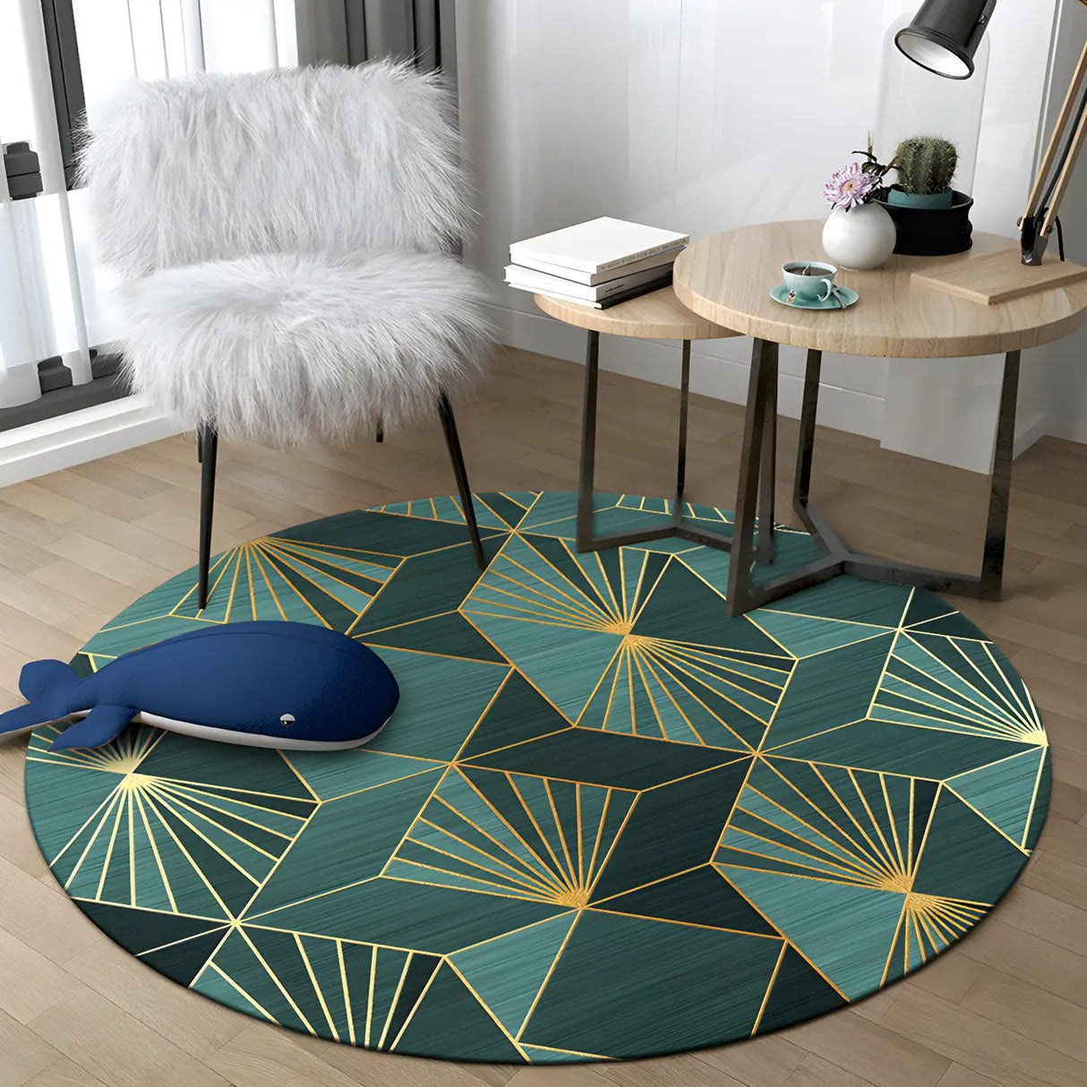 Modern Round Polyester Yellow Anti-Slip Carpet Rug Image - 8