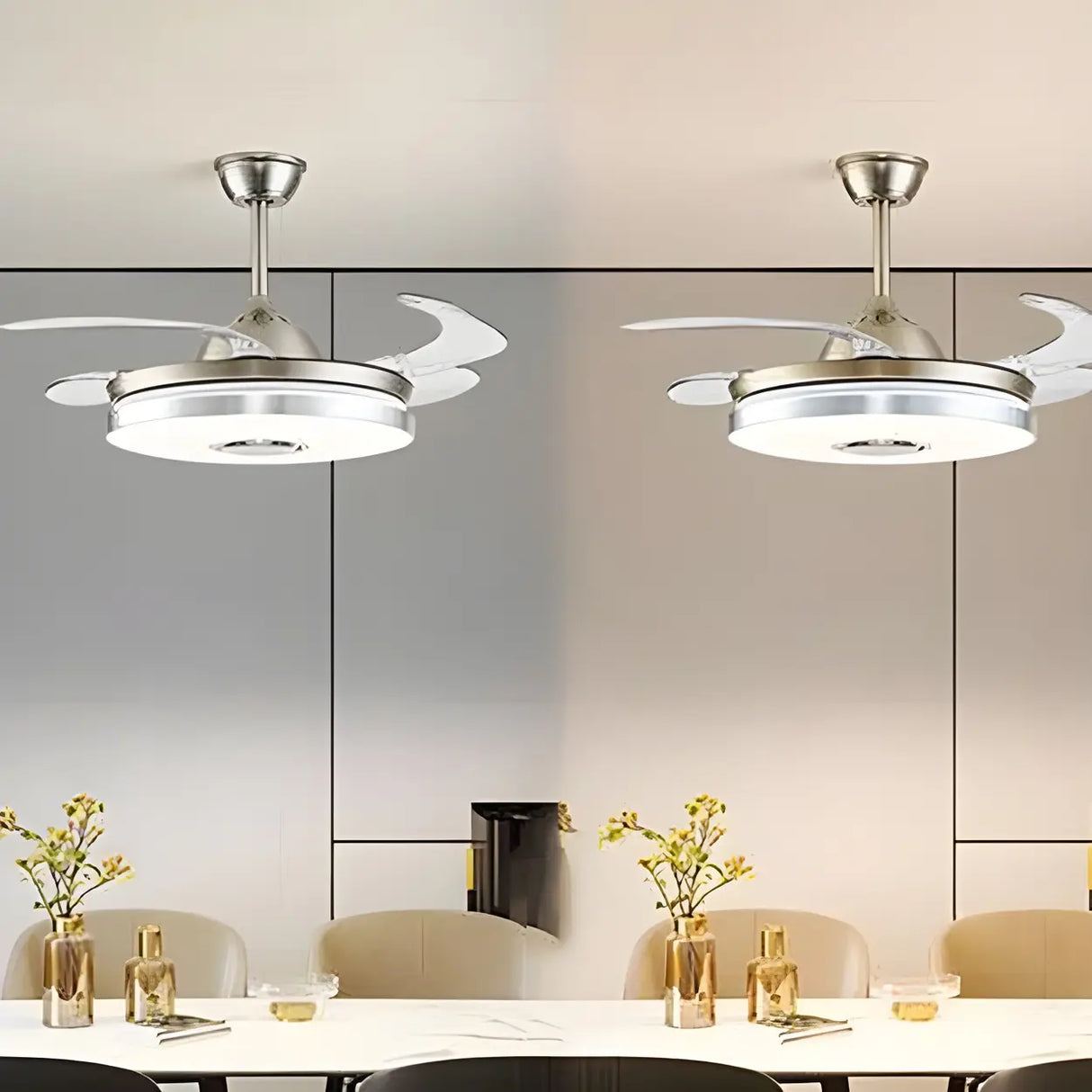 Modern Round Retractable Blades Ceiling Fan with Light Image - 12