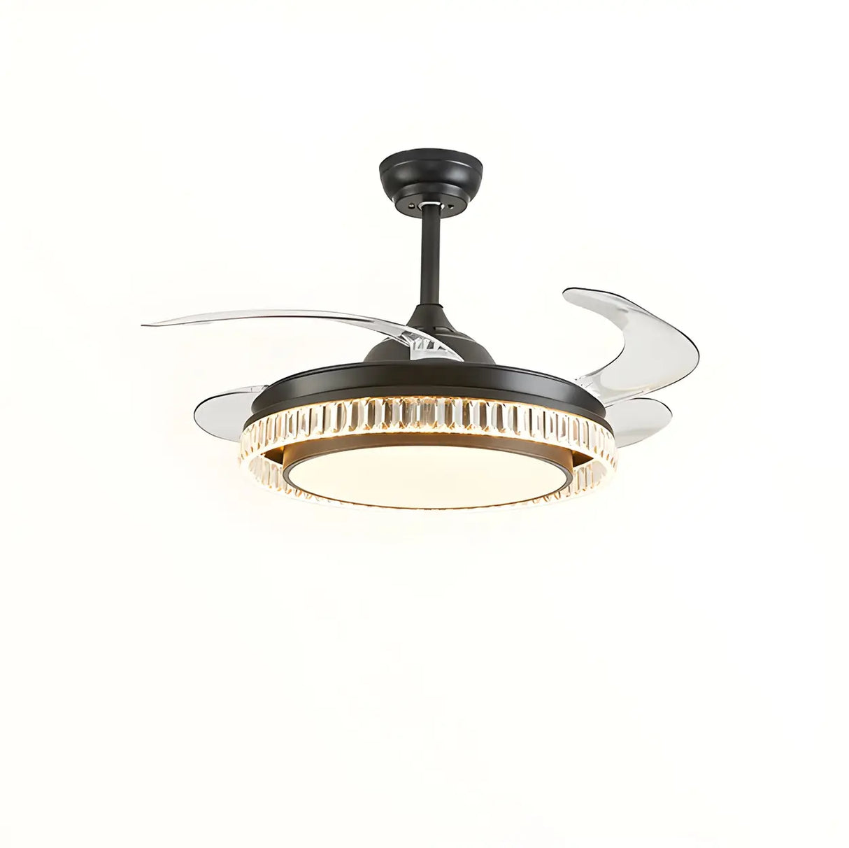 Modern Round Retractable Blades Ceiling Fan with Light Image - 2