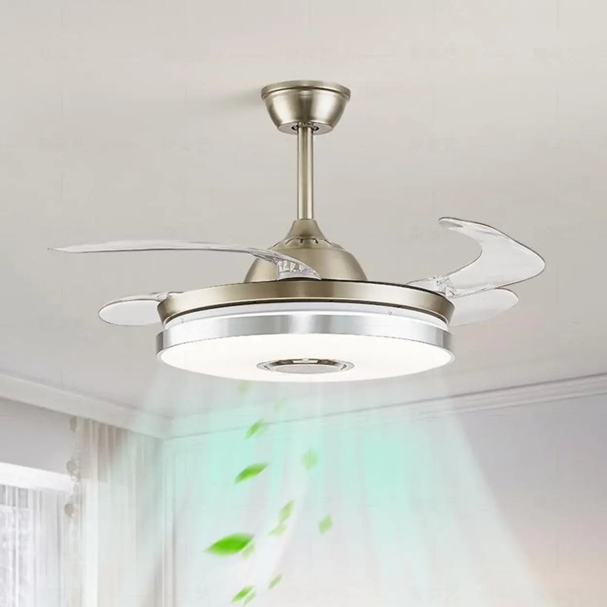 Modern Round Retractable Blades Ceiling Fan with Light Image - 5