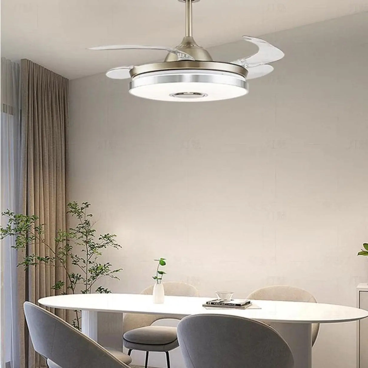 Modern Round Retractable Blades Ceiling Fan with Light Image - 7