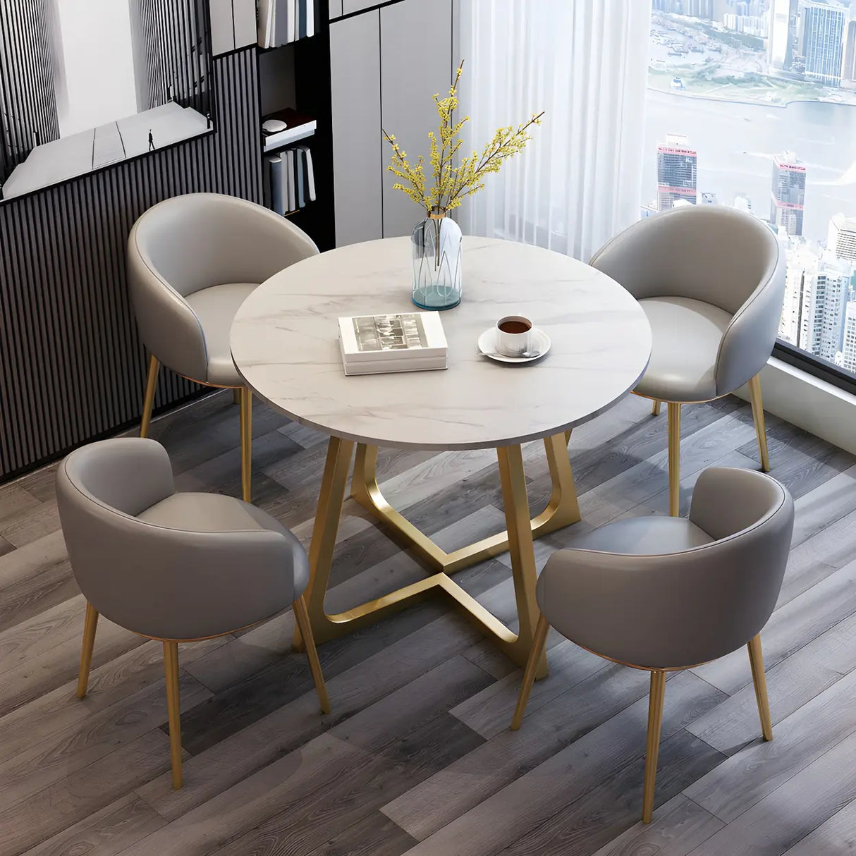 Modern Round Scratch Resistant Stone Dining Table Image - 1