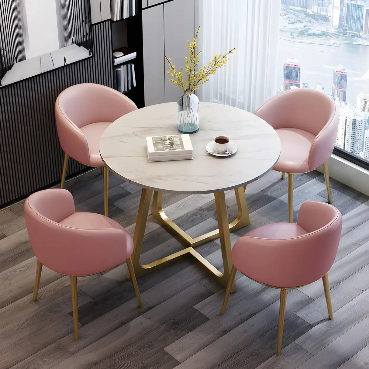 Modern Round Scratch Resistant Stone Dining Table Image - 2