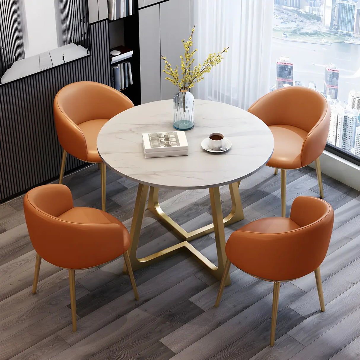 Modern Round Scratch Resistant Stone Dining Table Image - 4