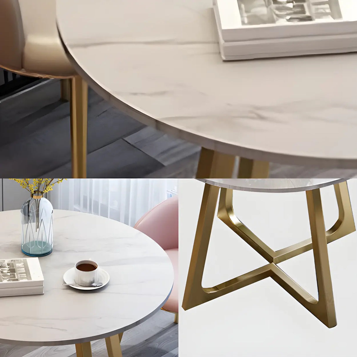 Modern Round Scratch Resistant Stone Dining Table Image - 7
