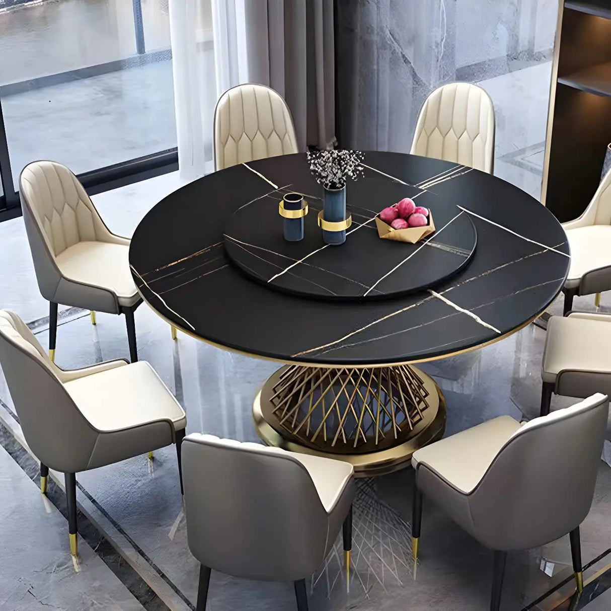 Modern Round Scratch Resistant Stone Lazy Susan Dining Table Image - 1