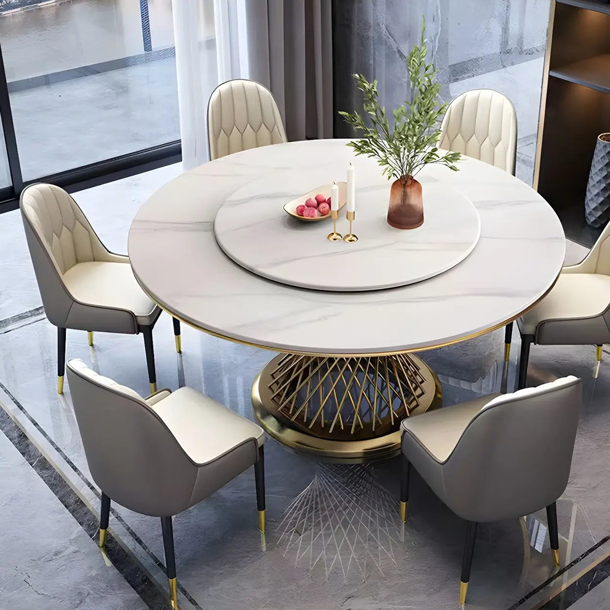 Modern Round Scratch Resistant Stone Lazy Susan Dining Table Image - 2