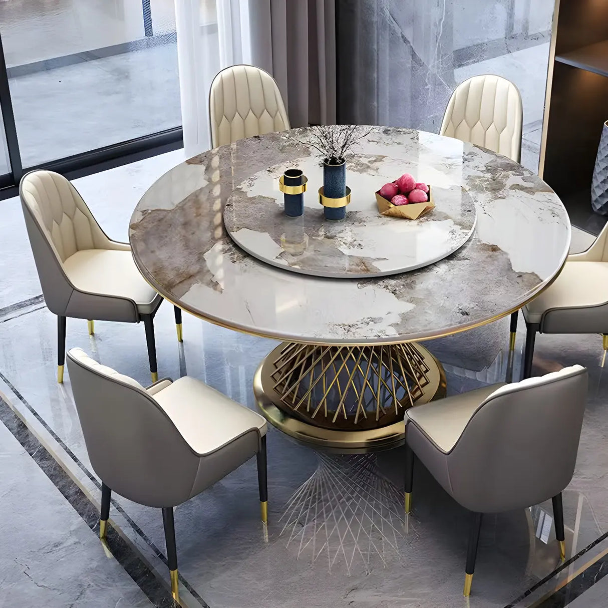 Modern Round Scratch Resistant Stone Lazy Susan Dining Table Image - 3