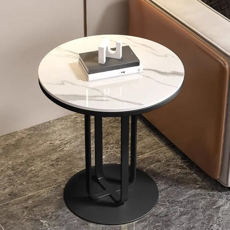 Modern Round Side Table with Sturdy Metal Base and Marble Top Image - 1