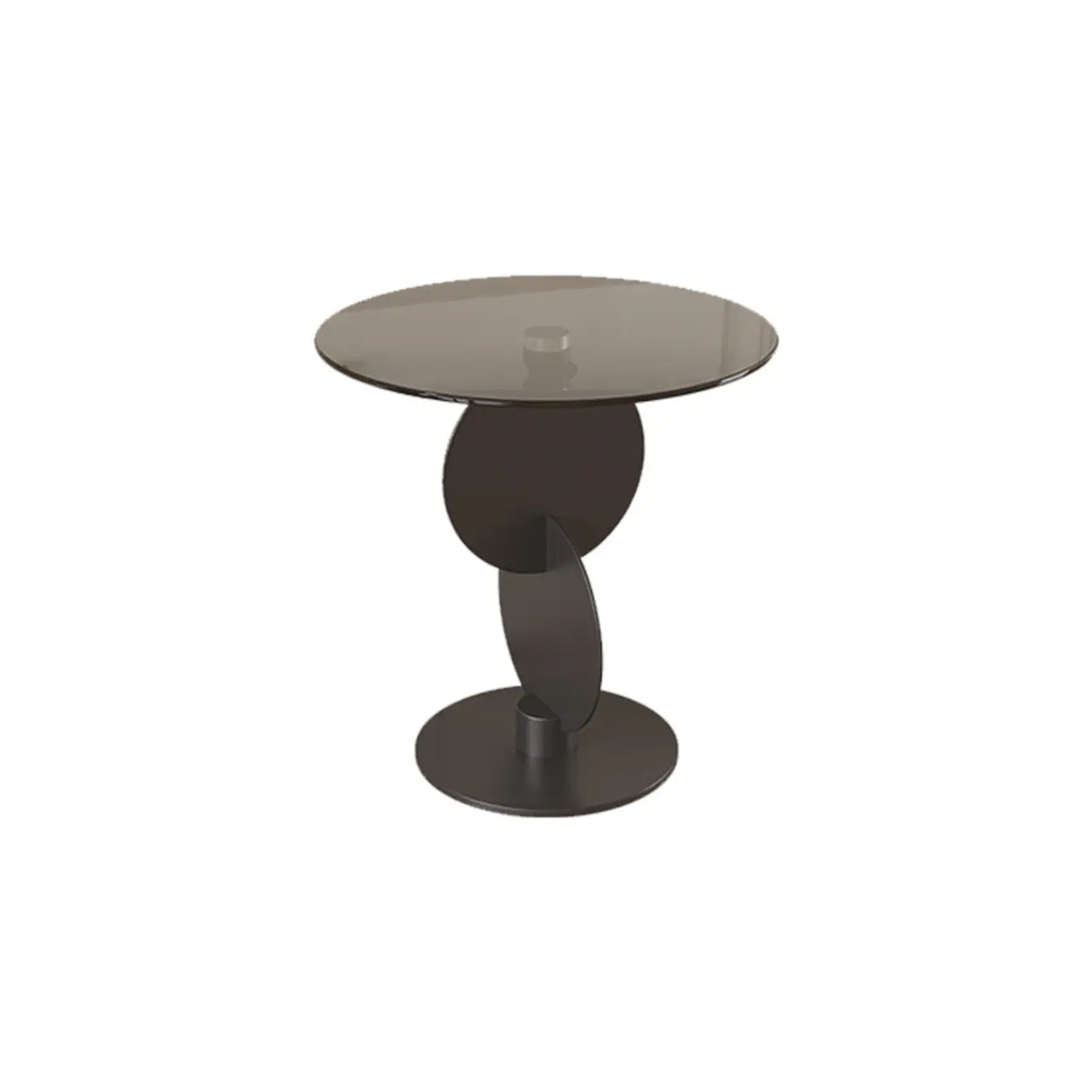 Modern Round Smoked Glass and Metal Abstract Base Side Table Image - 2