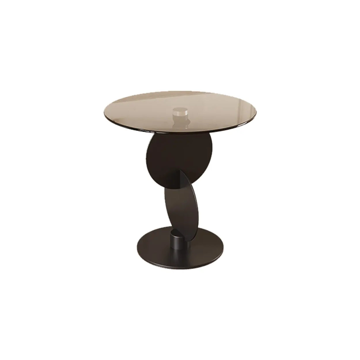 Modern Round Smoked Glass and Metal Abstract Base Side Table Image - 3