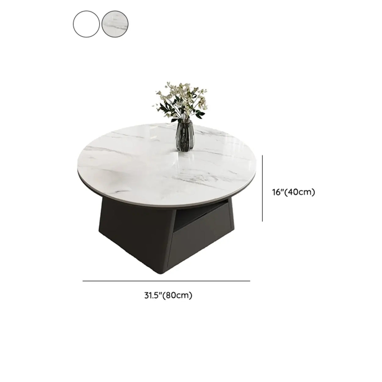 Modern Round Stone Coffee Table with Storage Drawer