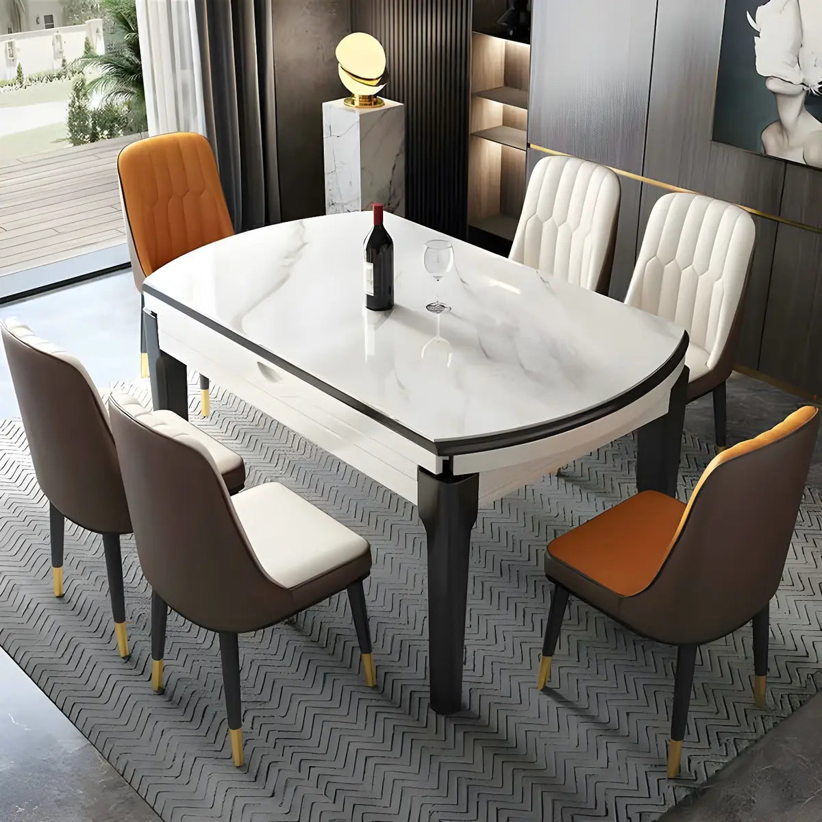 Modern Round Stone Dining Table Marble Grey Extendable Image - 3