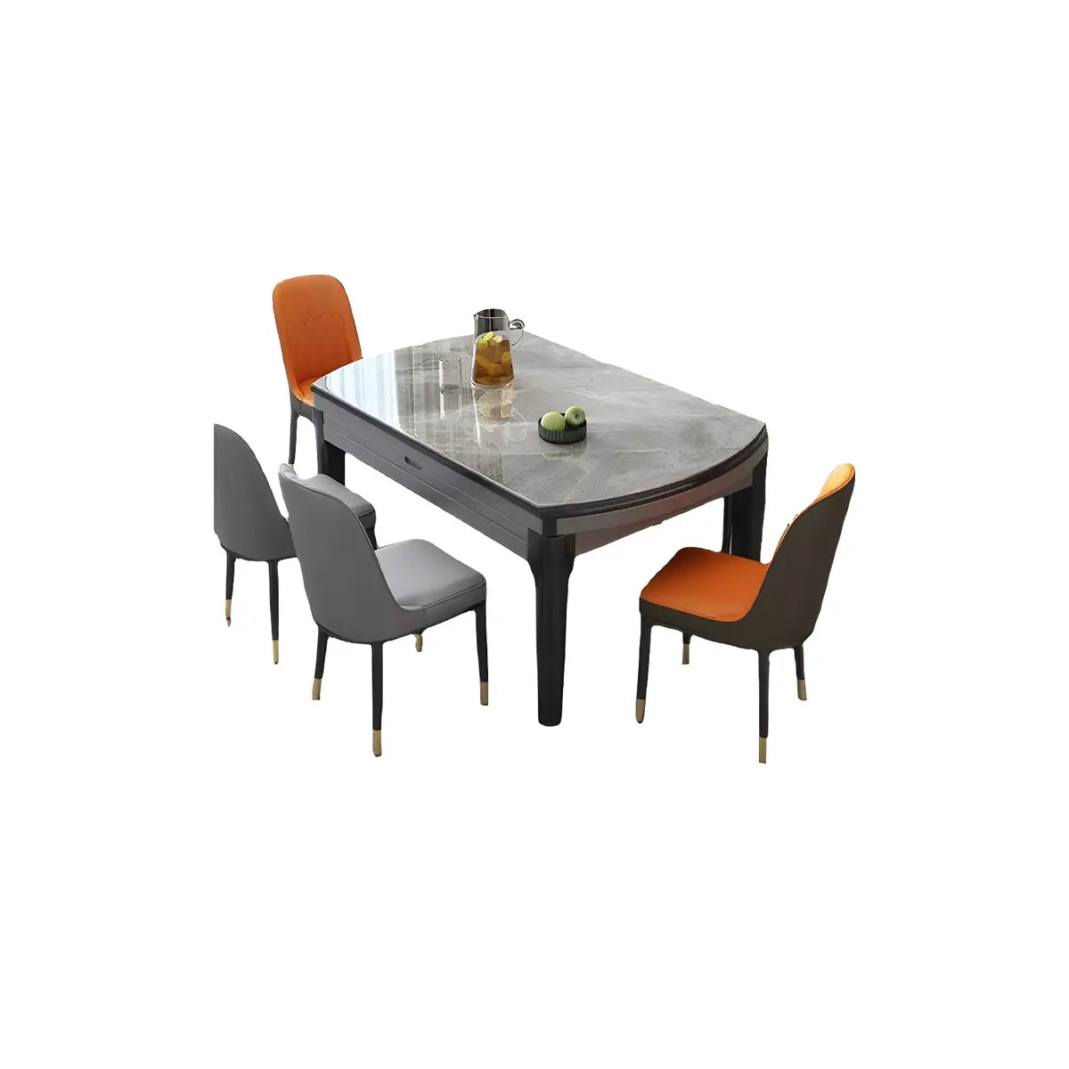 Modern Round Stone Dining Table Marble Grey Extendable Image - 5