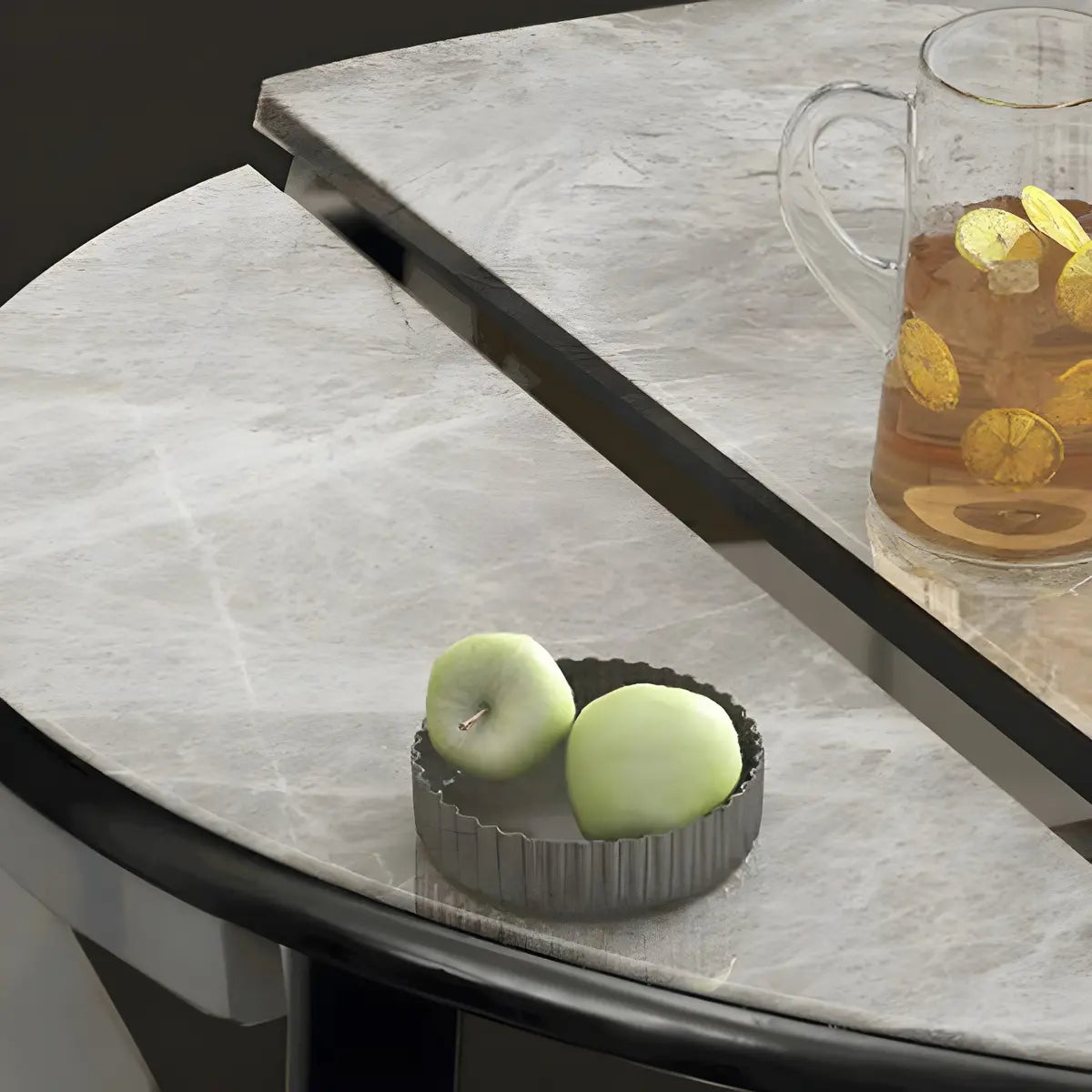 Modern Round Stone Dining Table Marble Grey Extendable Image - 6