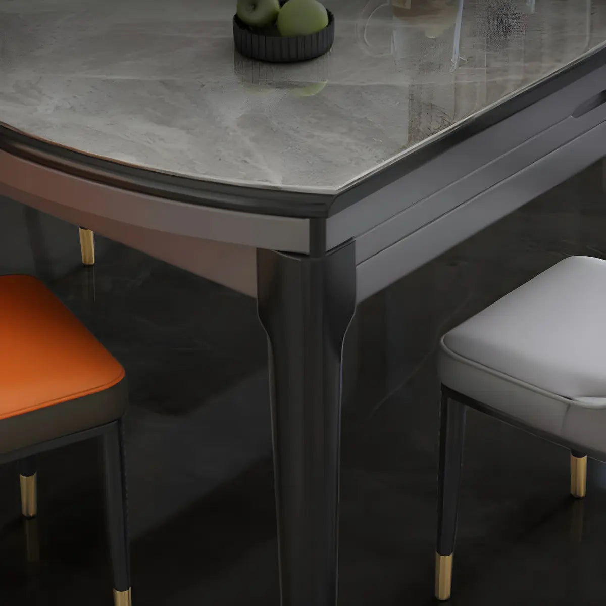 Modern Round Stone Dining Table Marble Grey Extendable Image - 7