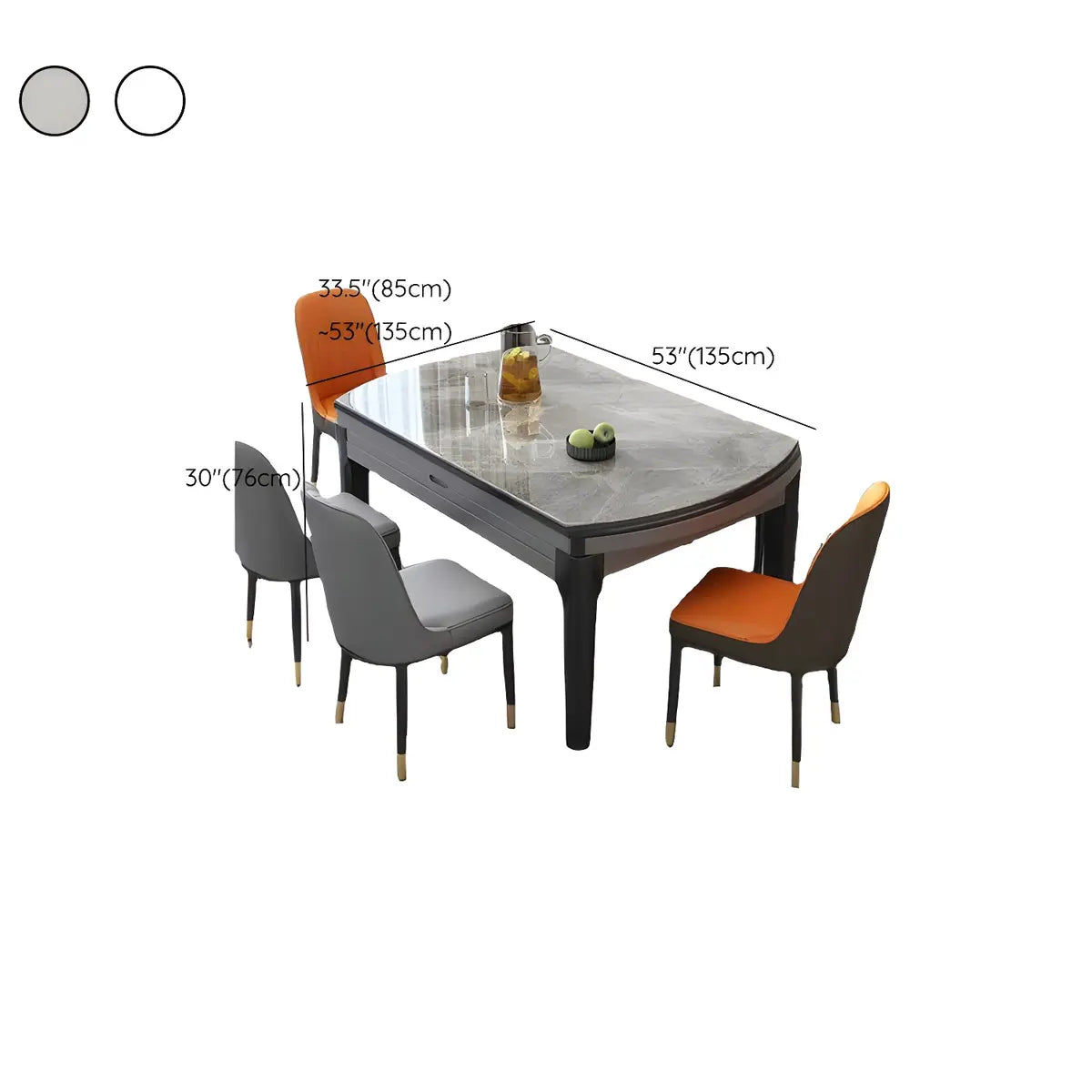 Modern Round Stone Dining Table Marble Grey Extendable Image - 9