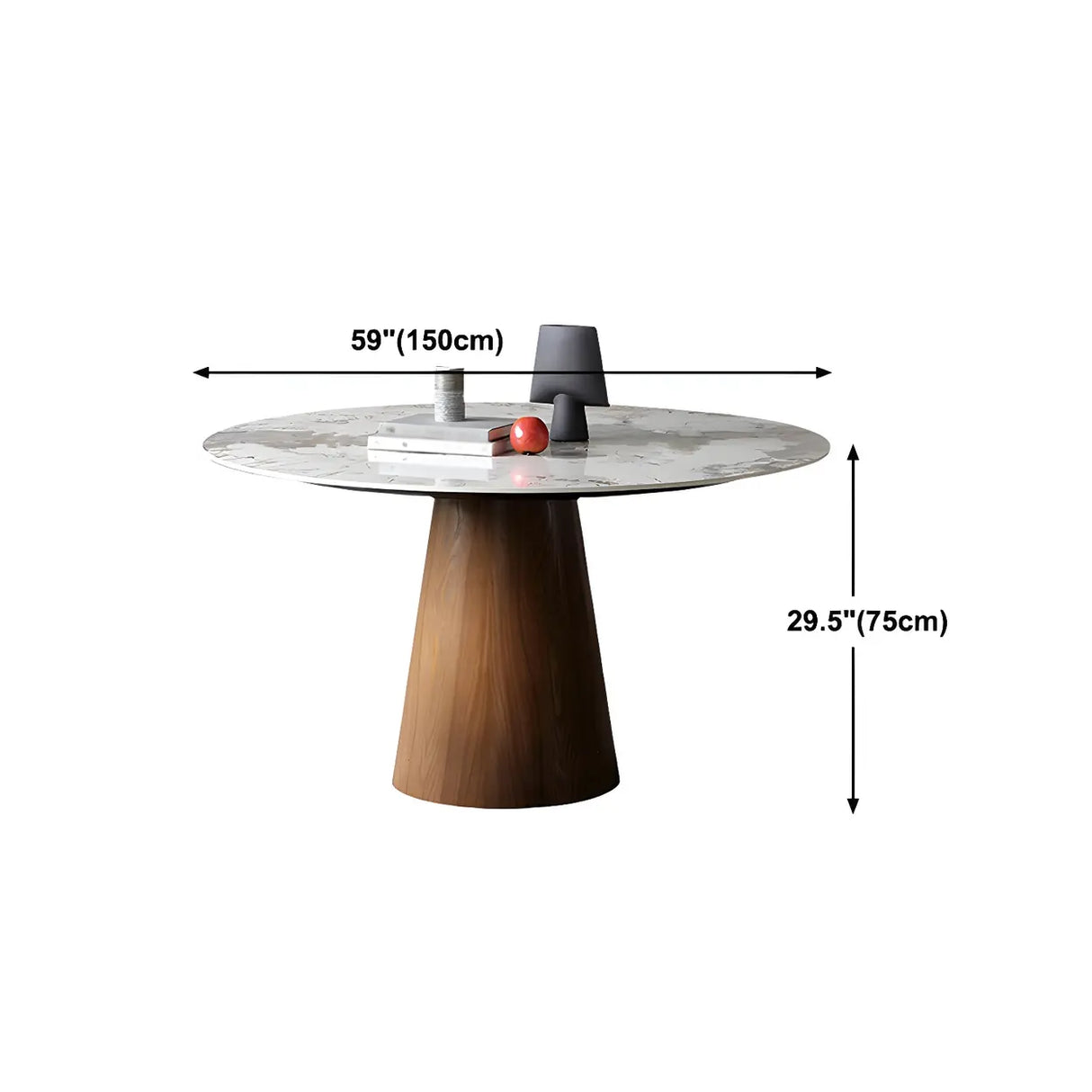 Modern Round Stone Wood Base Grey Dining Table Image - 12