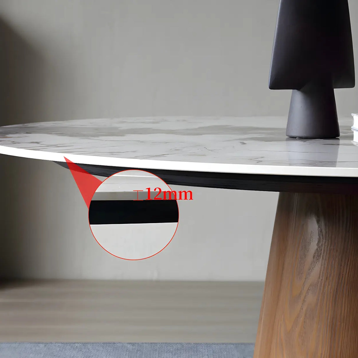 Modern Round Stone Wood Base Grey Dining Table Image - 8