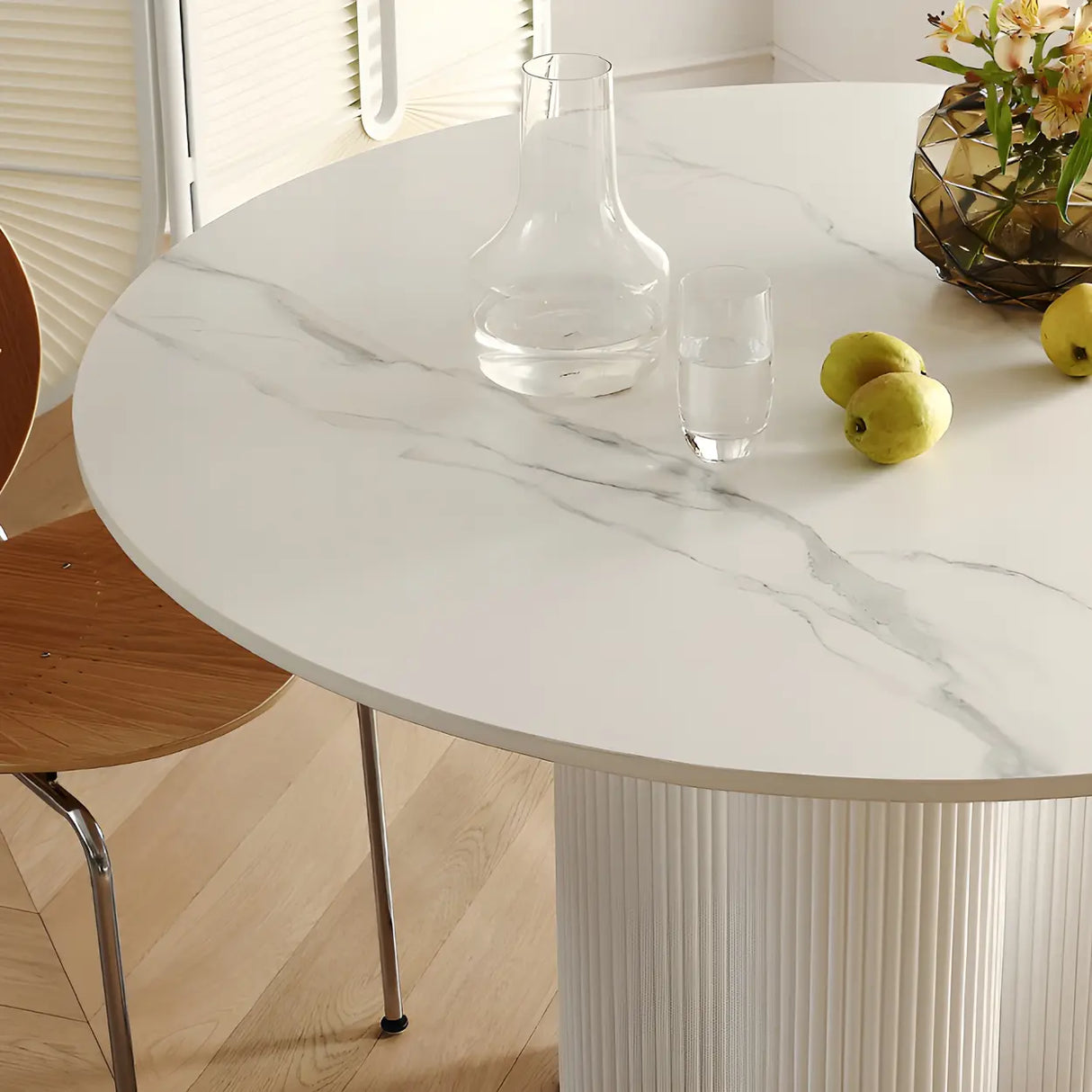 Modern Round White Oak Wood Dining Table Image - 6