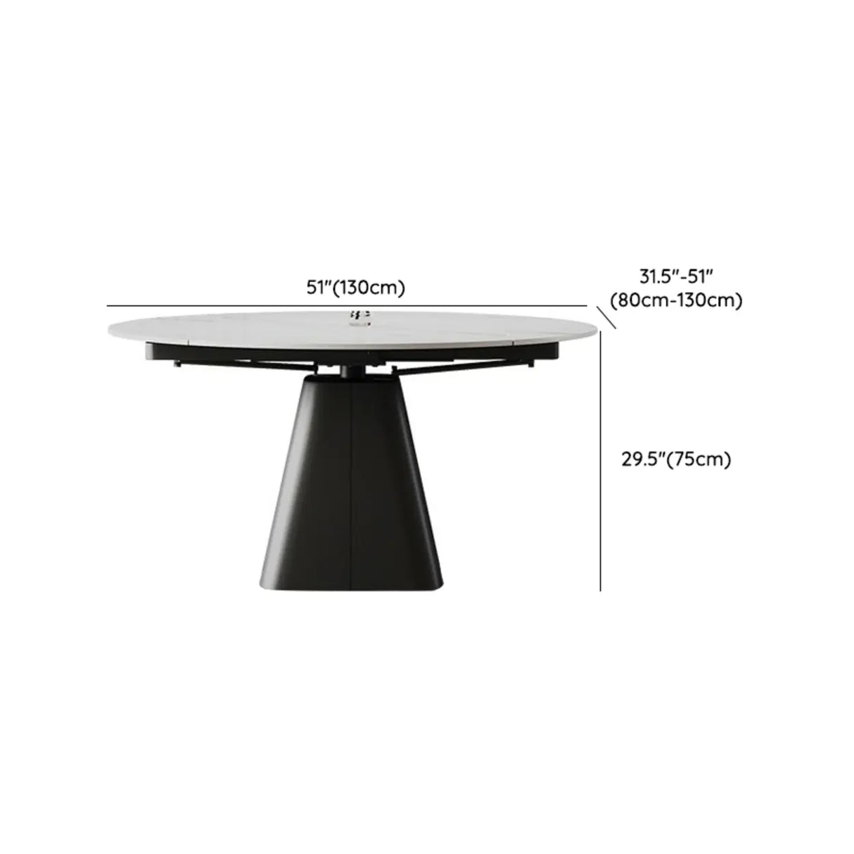 Modern Round White Stone Dining Table Extendable Pedestal