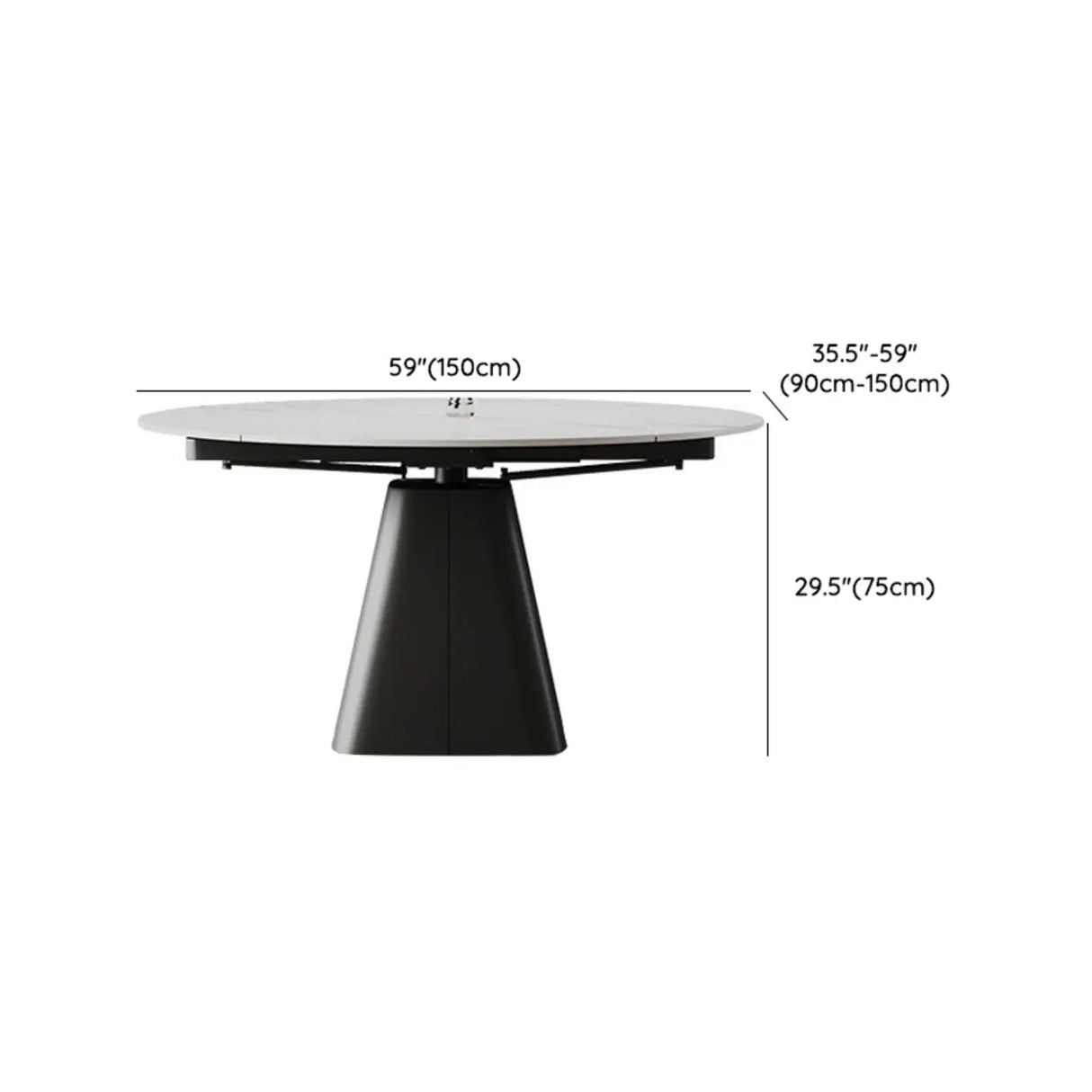 Modern Round White Stone Dining Table Extendable Pedestal Image - 15