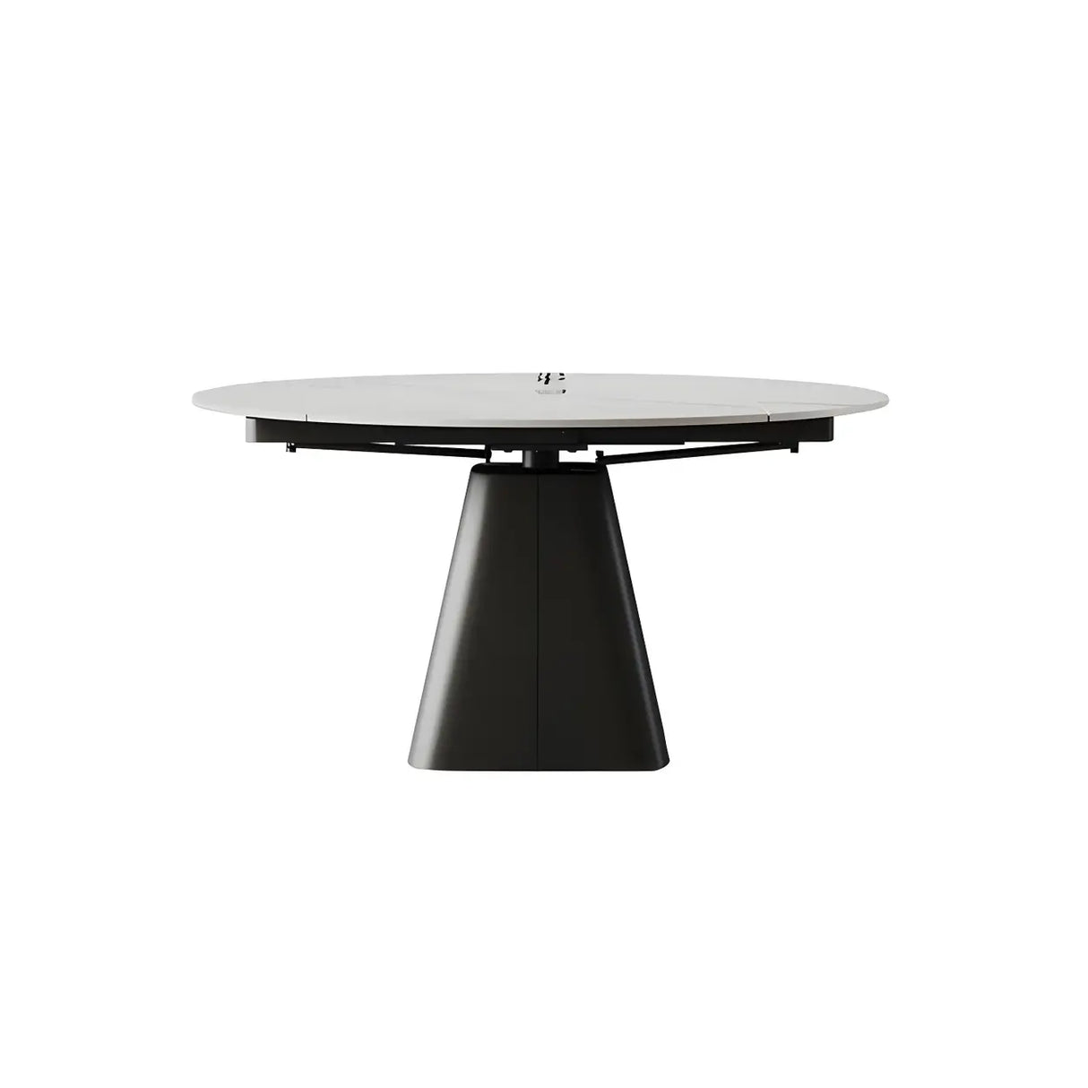 Modern Round White Stone Dining Table Extendable Pedestal Image - 5