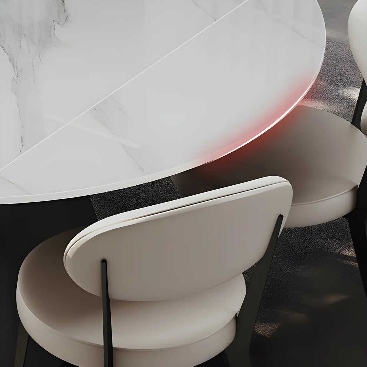 Modern Round White Stone Dining Table Extendable Pedestal Image - 8