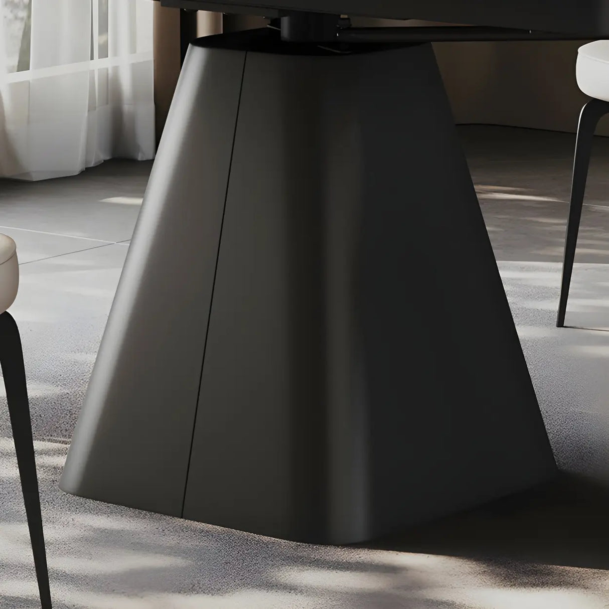 Modern Round White Stone Dining Table Extendable Pedestal Image - 9