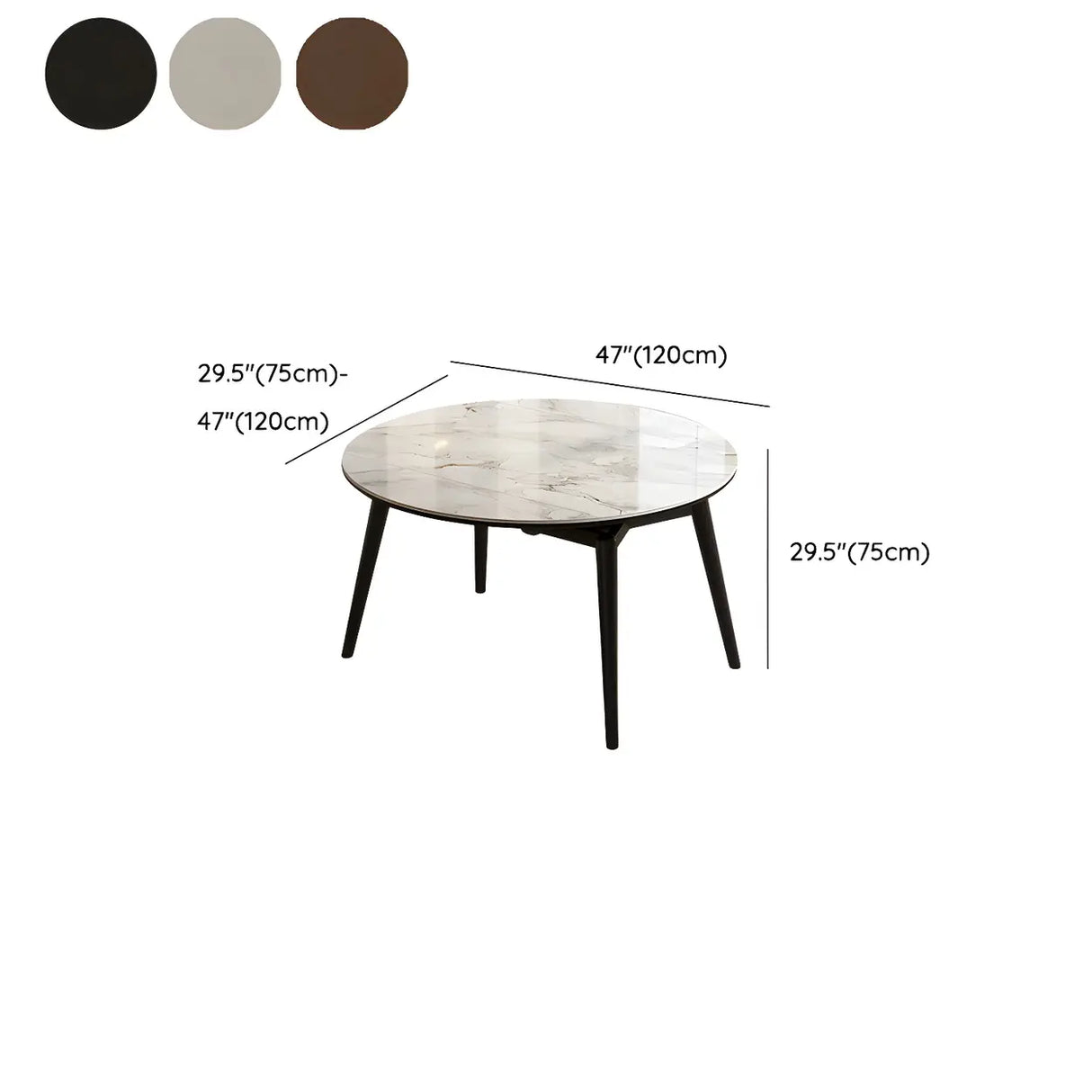 Modern Round White Stone Dining Table Oak Base Extendable