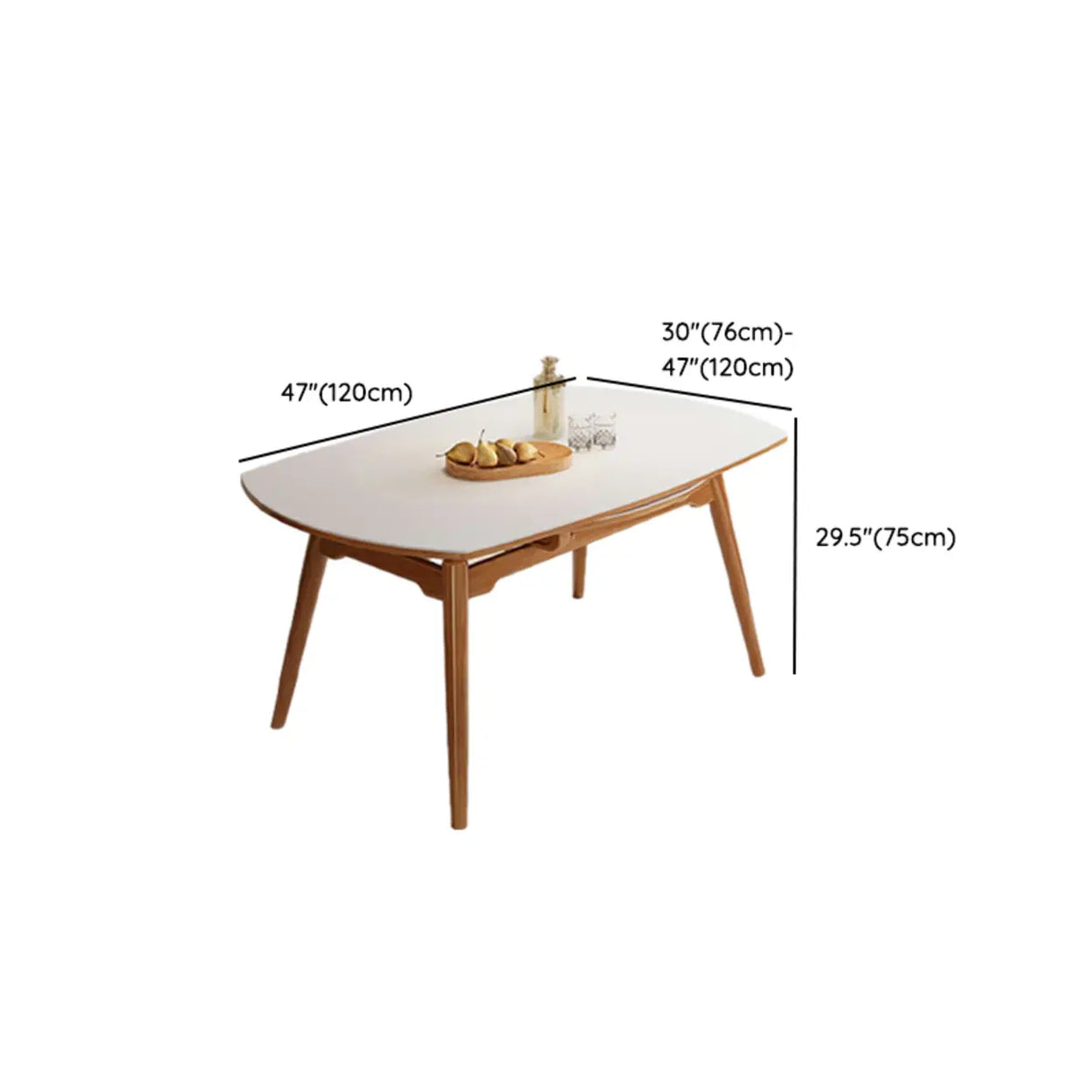 Modern Round White Stone Rubberwood Extendable Dining Table