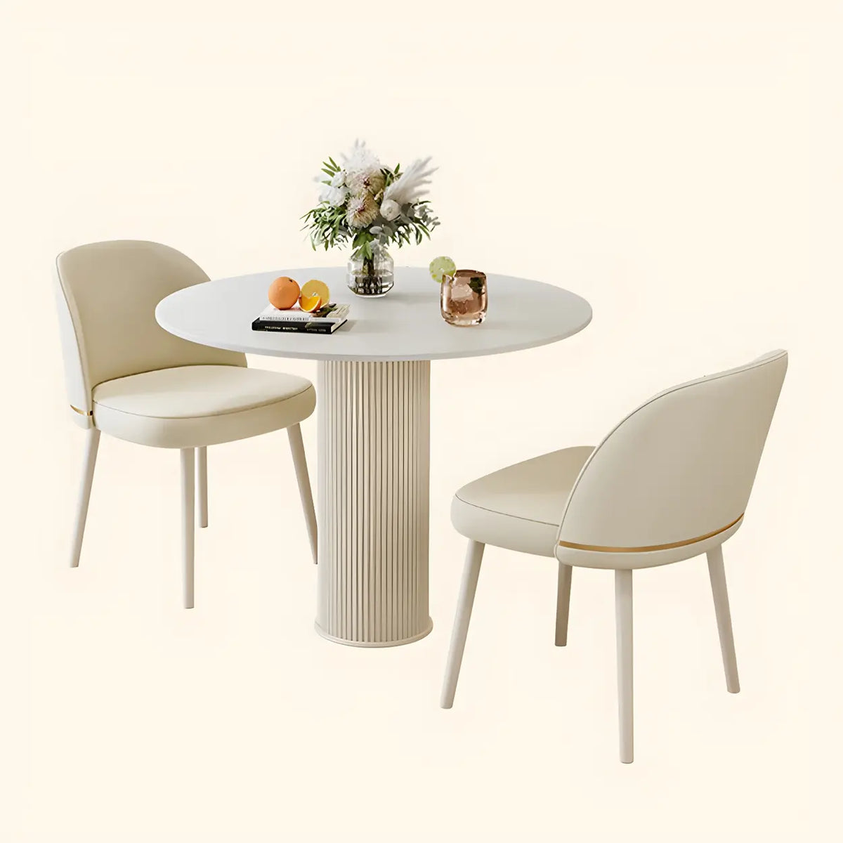 Modern Round Wood Beige Compact Elegant Dining Table Image - 12