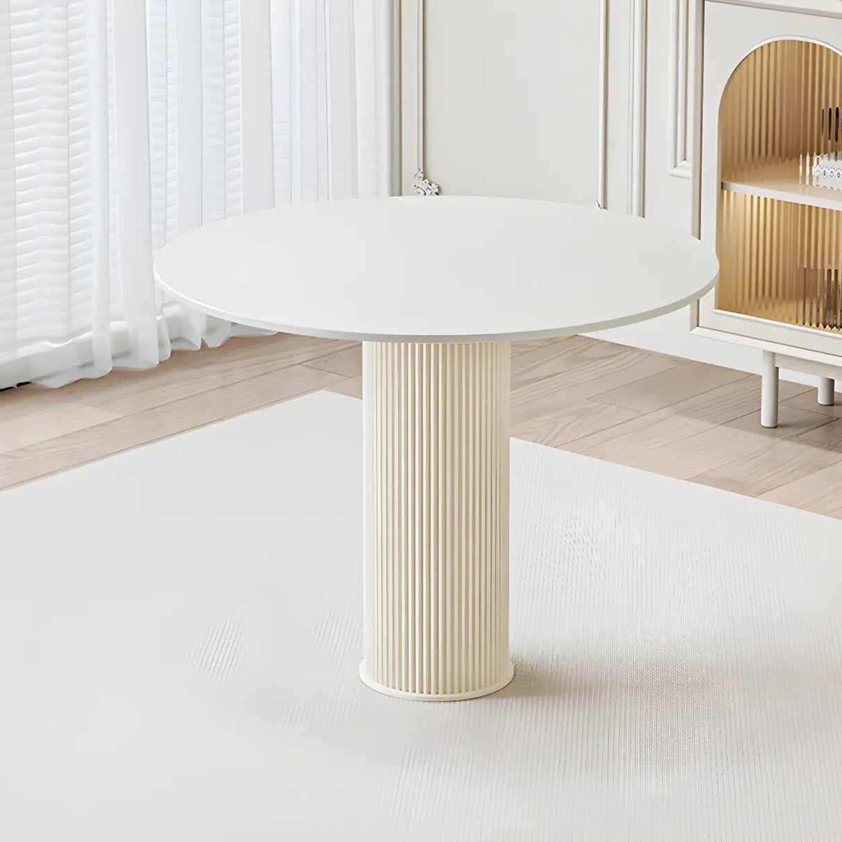 Modern Round Wood Beige Compact Elegant Dining Table Image - 2