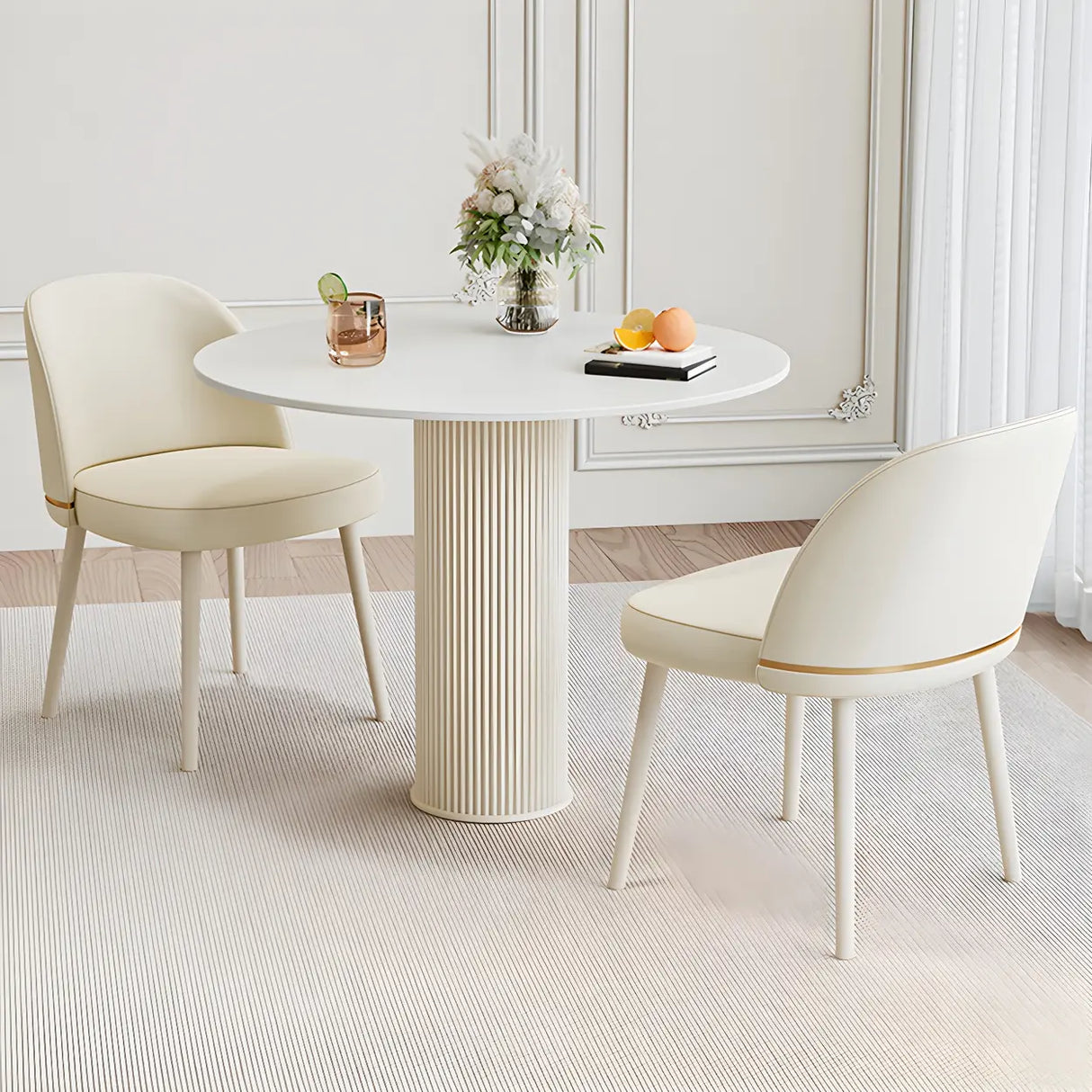 Modern Round Wood Beige Compact Elegant Dining Table Image - 3